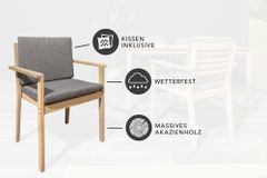 Massiver Gartenstuhl KOPENHAGEN natur Akazienholz anthrazit In- und Outdoor inkl. Kissen