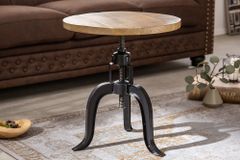 Höhenverstellbarer Beistelltisch ENGINEER 50cm Mangoholz Industrial Design massiv rund Eisen