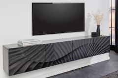 Massives TV-Lowboard SCORPION 200cm schwarz hängend Mangoholz 3D-Design