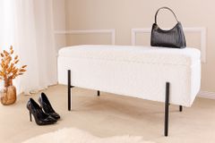 Moderne Truhenbank LOFT 100cm weiß Bouclé Sitzbank mit Stauraum gepolstert schwarz Metall