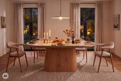 Ovaler Esstisch UNIQUE 200cm beige natur Travertin Eiche mit Säulenfuß
