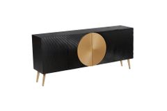 Massives Sideboard AURUM 180cm schwarz Mangoholz mit ikonischem Gold-Element