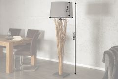 Design Treibholz Stehlampe EUPHORIA 180cm grau mit Leinenschirm