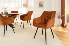 Drehbarer Retro Stuhl AVIGNON rost braun Chenille schwarze Metallbeine