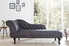 Chesterfield Récamière 170cm antik grau mit Knopfheftung und Nietenbesatz