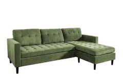 Retro Ecksofa STOCKHOLM 220cm grün Cordstoff Federkern 3-Sitzer
