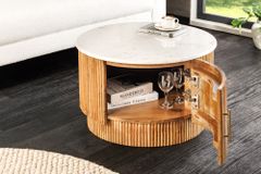Runder Couchtisch TRES CHIC 60cm weiß Marmor natur Mangoholz mit Stauraum