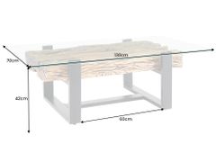 Design Couchtisch BARRACUDA 130cm recyceltes Teakholz Glasplatte schwarz Edelstahl Industrial