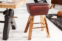 Retro Barhocker TURNBOCK 75cm mit Echtleder Bezug Mangoholz Barstuhl