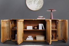 Massives Sideboard SCULPTURA 170cm natur Mangoholz mit abgerundeter Lamellenfront