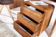 Massiver Rollcontainer CUBUS 60cm braun Sheeshamholz stone finish drei Schubladen