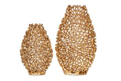Filigranes Vasen 2er Set ABSTRACT LEAF 40cm gold Handarbeit