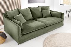 Großes 3-Sitzer Sofa HEAVEN 200cm grün Cord Federkern Hussensofa