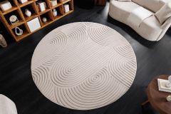Runder 3D strukturierter Kurzflor Teppich ART DECO 230cm beige creme Hoch-Tief-Effekt
