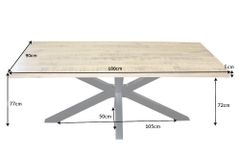 Massiver Industrial Esstisch GALAXIE 180cm Mangoholz sternenförmiges Gestell