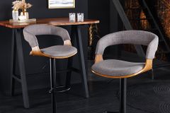 Retro Barhocker MANHATTAN grau Strukturstoff Eschenholz drehbar höhenverstellbar