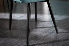Design Stuhl MILANO petrol Samt mit Armlehne Ziersteppung gepolstert schwarze Metallbeine