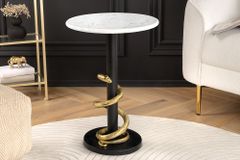 Runder Beistelltisch WILDLIFE SNAKE 55cm weiß Marmor gold schwarz Schlange Skulptur