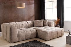 Modernes Ecksofa ZERO GRAVITY 240cm greige Cord 3-Sitzer Couch L-Form