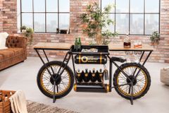 Industrial Konsolentisch MOTORCYCLE 185cm Mangoholz schwarz Motorrad Bartheke Upcycling