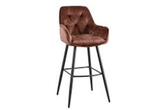Design Barhocker MILANO rost braun Samt Barstuhl mit Lehne Metall schwarz Chesterfield-Steppung
