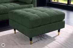 Design Hocker COZY VELVET 80cm grün Cord schwarz mit goldener Metallkappe
