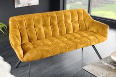 Esszimmer Sitzbank PAPILLON 165cm senfgelb Samt mit Lehnen schwarzes Metallgestell