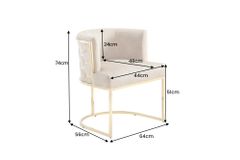 Stilvoller Stuhl ELEGANCE cappuccino Samt gold Edelstahl mit Armlehne