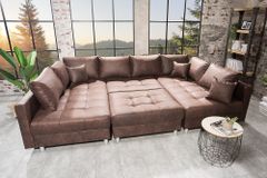 Moderne XXL Wohnlandschaft KENT 305cm antik braun Federkern Bigsofa inkl. Hocker