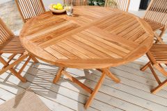 Massiver Gartentisch EMPIRE TEAK 120cm natur Teakholz rund klappbar Outdoor Balkontisch