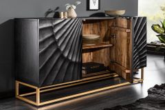 Massives Sideboard SCORPION 140cm schwarz Mangoholz aufwendige 3D Schnitzereien
