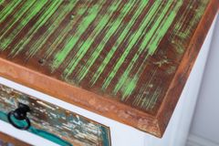 Einzigartiges Sideboard JAKARTA 160cm weiß bunt recyceltes Massivholz aus Fischerbooten