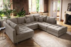 Moderne XXL Wohnlandschaft KENT 305cm greige Cord Bigsofa inkl. Hocker Federkern