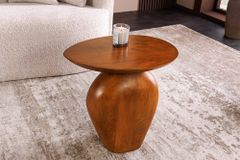 Massiver Beistelltisch ORGANIC 50cm braun Mangoholz oval Säulenfuß