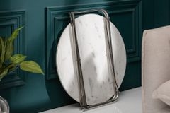 Runder Couchtisch NOBLE 65cm weiß Marmor abnehmbare Tischplatte klappbar silber Metall