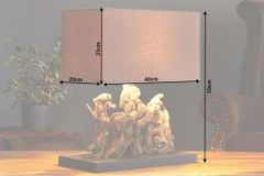 Handgefertigte Tischlampe ARAGON 50cm braun Treibholz-Fuß mit Leinenschirm