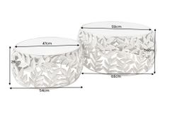 Rundes 2er Set Couchtische ABSTRACT LEAF 70cm weiß silber Marmor Metall Blatt-Design