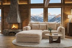Großes 3-Sitzer Sofa YETI 200cm beige sand langfloriger Plüsch Shaggy-Stoff