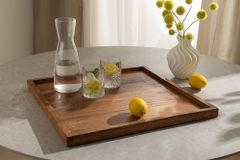 Massives Tablett MAKASSAR 50cm braun Mangoholz honey finish handmade