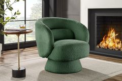 Drehbarer Design Sessel BOSSA NOVA 80cm moosgrün Bouclé