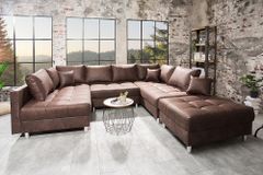 Moderne XXL Wohnlandschaft KENT 305cm antik braun Federkern Bigsofa inkl. Hocker