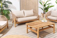 Wetterfestes Gartenlounge Set ROPE natur beige Akazienholz Aluminium inkl. Tisch Sitzpolster