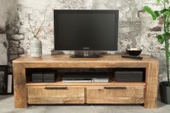 Massives TV-Board IRON CRAFT 130cm Mangoholz Lowboard 2 Schubladen