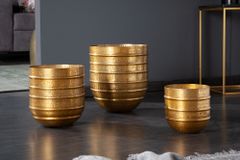 3er Set Blumentopf ORIENT 25/20/15cm Metall gold Hammerschlag Design