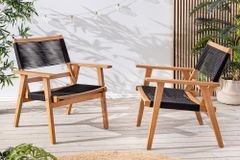 Wetterfestes 2er Set Gartenstuhl BALI ROPE natur anthrazit Akazienholz Loungesessel