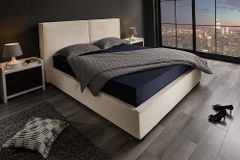 Modernes Boxbett ROCCO 160x200cm beige Cord mit Stauraum und Lattenrost