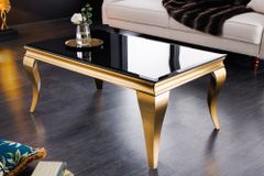 Eleganter Couchtisch MODERN BAROCK 100cm schwarz Opalglas goldene Beine