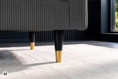 3er Sofa COZY VELVET 220cm grau Cord mit goldener Kappe