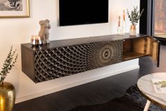 Hängendes TV-Board ILLUSION 160cm schwarz Mangoholz Massivholz mit 3D Schnitzereien gold
