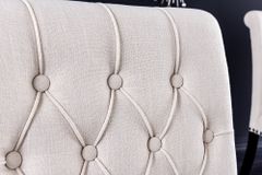 Design Stuhl CASTLE beige schwarz Strukturstoff Holzfüße Chesterfield